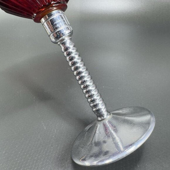 Art Deco Ruby Red Cadmium UV Glow Cocktail Glass Cups Chrome Stems Glasses Set2 - Picture 12 of 15